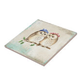 フクロウは木の枝の上にカラフルのスカーフとカップル。 タイル (側面)