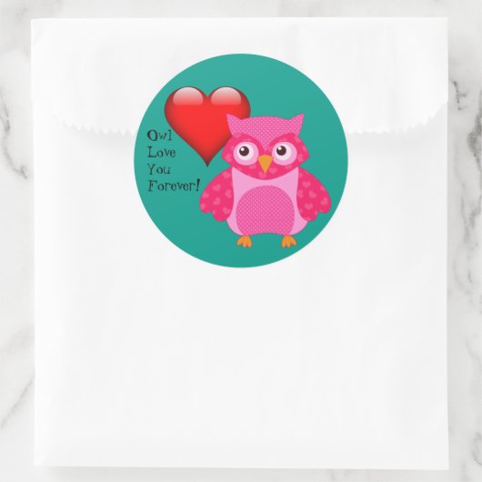 フクロウは永遠にあなたを愛してる！バレンタイン愛のシール ラウンドシール (バッグ)