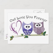 フクロウは永遠にあなたを愛し、かわいいフクロウとハートデザイン ポストカード (正面/裏面)