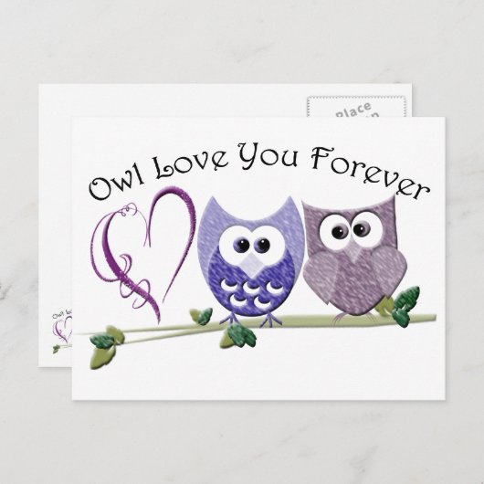 フクロウは永遠にあなたを愛し、かわいいフクロウとハートデザイン ポストカード (正面/裏面)