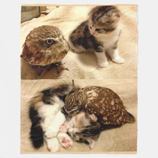 フクロウは羽の生えた猫 フリースブランケット (正面)