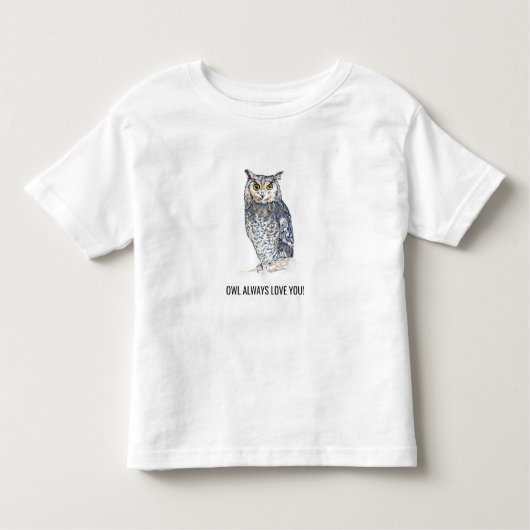 フクロウはTシャツをいつも愛している トドラーTシャツ (正面)
