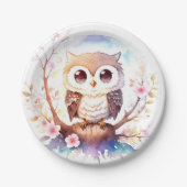 フクロウをテーマにしたウッドランドのベビーガールシャワー ペーパープレート (正面)
