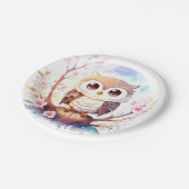 フクロウをテーマにしたウッドランドのベビーガールシャワー ペーパープレート (アングル)