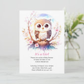 フクロウをテーマにしたウッドランドのベビーガールシャワー 招待状 (スタンド正面)