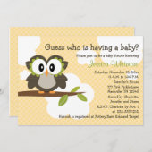 フクロウをテーマにしたベビーシャワー招待状招待状黄 招待状 (正面/裏面)