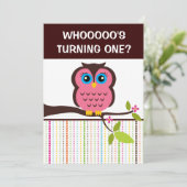 フクロウをテーマにした1歳の誕生日パーティーの招待状 招待状 (スタンド正面)