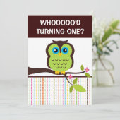 フクロウをテーマにした1歳の誕生日パーティーの招待状 招待状 (スタンド正面)