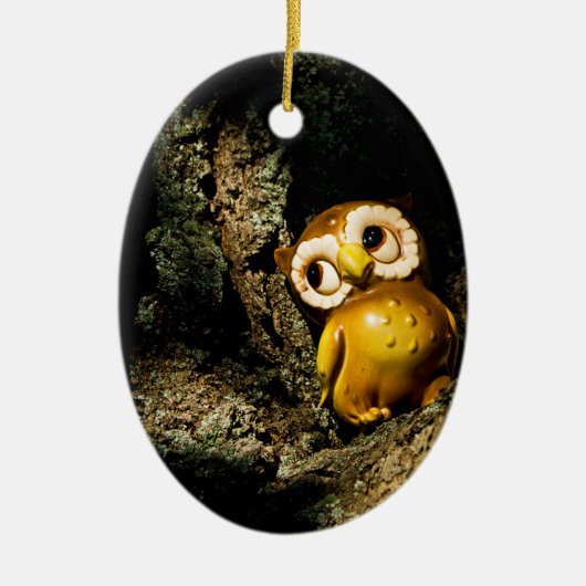 フクロウを収穫する セラミックオーナメント (正面)