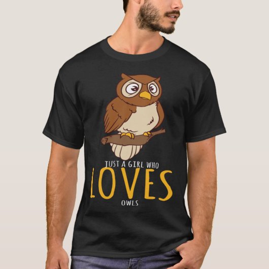フクロウを愛する女の子、フクロウのみ Tシャツ (正面)