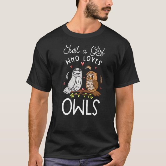 フクロウを愛する女の子、フクロウ Tシャツ (正面)
