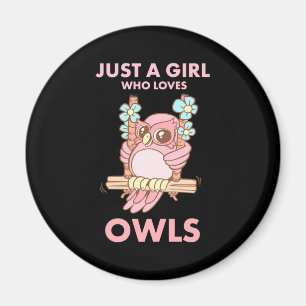 フクロウを愛する女の子 マグネット