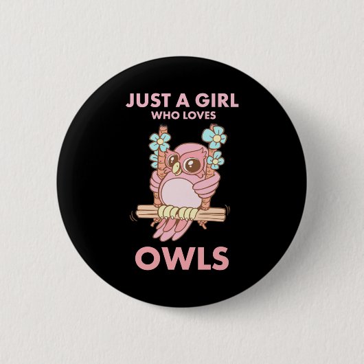 フクロウを愛する女の子 缶バッジ (正面)
