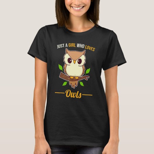 フクロウを愛する女の子 Tシャツ (正面)