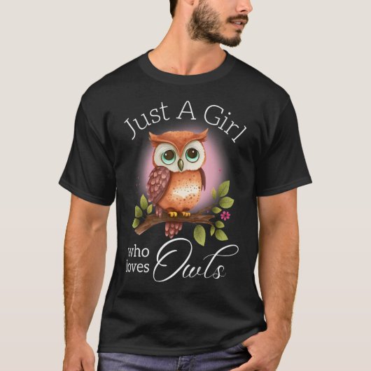 フクロウを愛する女の子 Tシャツ (正面)