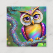 フクロウを探す光沢のある滑らかなガラス スクエア名刺 (正面)