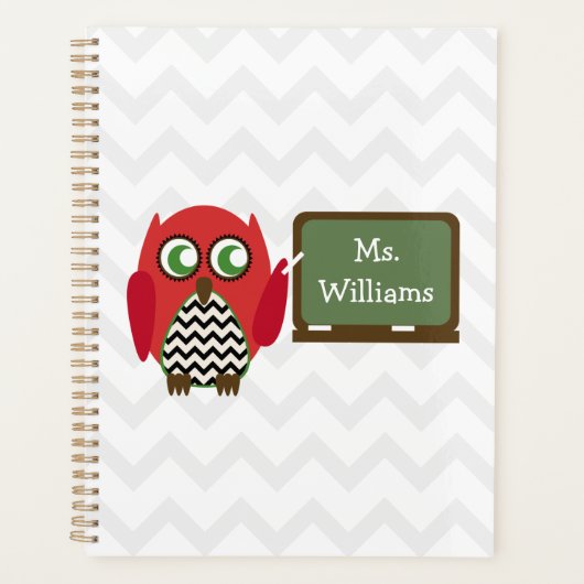 フクロウアットチャルクボードシェブロンパーソナライズされた先生 プランナー手帳 (正面)