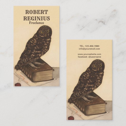 フクロウアンティークアートプリント 名刺 (正面/裏面)