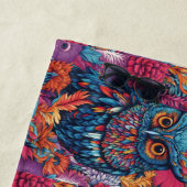 フクロウアートスケッチブルーフクロウとピンクの花。 ビーチタオル (インサイチュ)