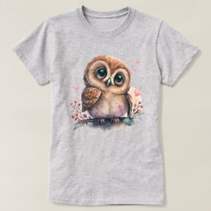 フクロウイラストレーションに囲まれたハートと花 Tシャツ