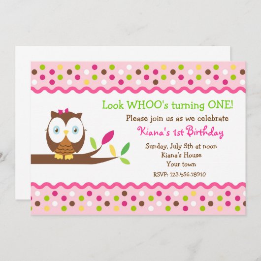 フクロウウッドランドバードバースデーパーティ招待状 招待状 (正面/裏面)