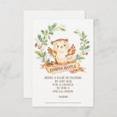 フクロウウッドランド赤ちゃんシャワーおむつラッフルチケット エンクロージャーカード (正面/裏面)