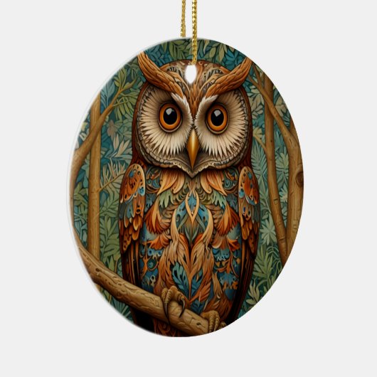 フクロウエレガントォウの森の緑 セラミックオーナメント (右)
