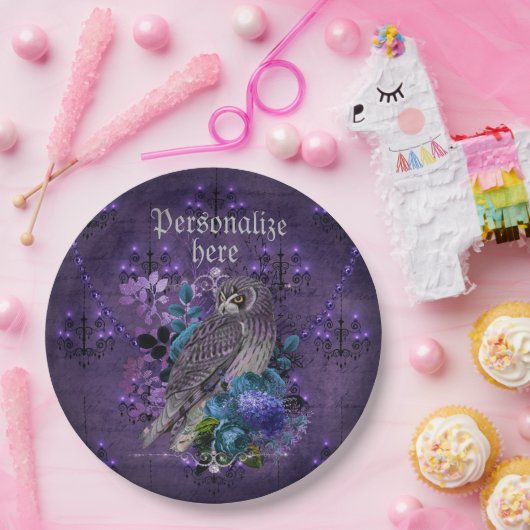 フクロウエレガントフローラヴィンテージシャンデリアゴシック ペーパープレート (パーティー)