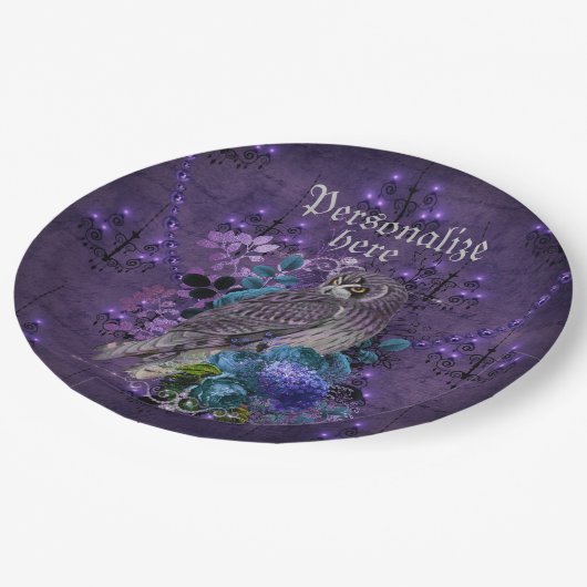 フクロウエレガントフローラヴィンテージシャンデリアゴシック ペーパープレート (アングル)