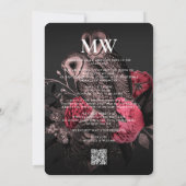 フクロウエレガントル対ゴシッ結婚クのダークピンクのバラ 招待状 (裏面)