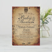 フクロウエレガントヴィンテージゴシック，ハロウィーン赤ちゃんシャワー 招待状 (スタンド正面)