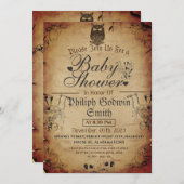 フクロウエレガントヴィンテージゴシック，ハロウィーン赤ちゃんシャワー 招待状 (正面/裏面)