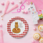 フクロウオンパンプキンギンガムパターン紙プレート ペーパープレート (パーティー)