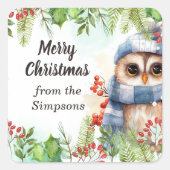 フクロウカスタムドリのクリスマスのお祝い スクエアシール (正面)