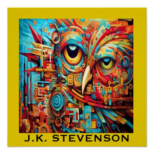 フクロウカラフルアート ポスター (正面)