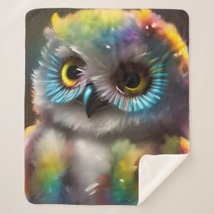 フクロウカラフルシェルパ毛布 シェルパブランケット
