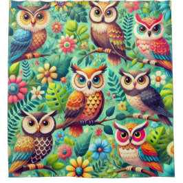 フクロウカラフルシャワーカーテン シャワーカーテン