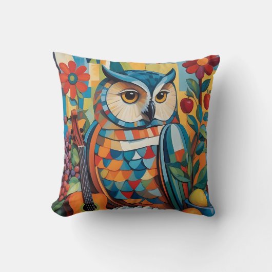 フクロウカラフルスチルライフポートレート クッション (正面)