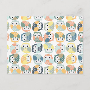 フクロウカラフルパターン – ほこりっぽいパステル ポストカード