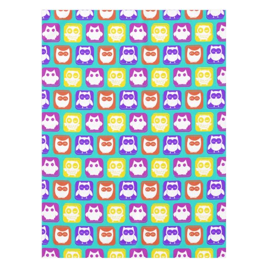 フクロウカラフルパターン テーブルクロス (正面)