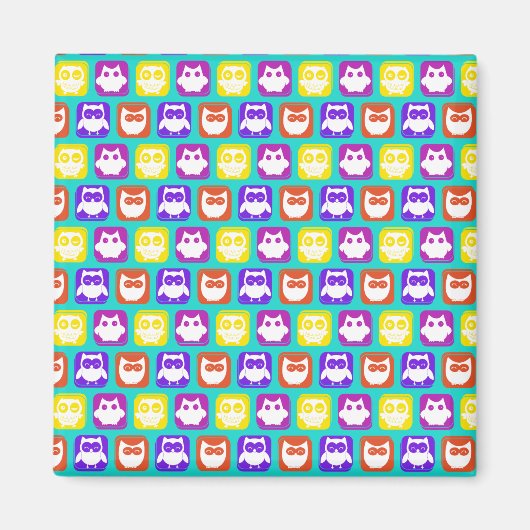 フクロウカラフルパターン マグネット (正面)