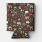 フクロウカラフルルの陰影パターン 缶クーラー (正面)