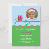 フクロウガール誕生日フォト招待状 招待状 (正面)