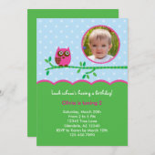 フクロウガール誕生日フォト招待状 招待状 (正面/裏面)