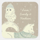 フクロウキツネニット帽とセーターもスター スクエアシール (正面)