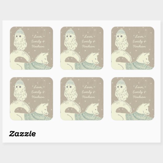 フクロウキツネニット帽とセーターもスター スクエアシール (シート)