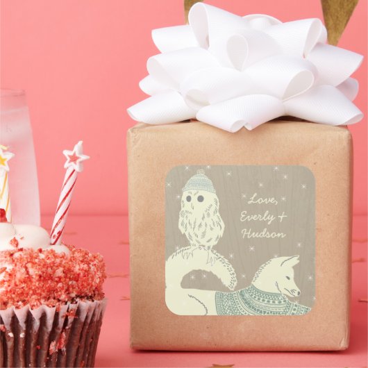 フクロウキツネニット帽とセーターもスター スクエアシール (パーティー)