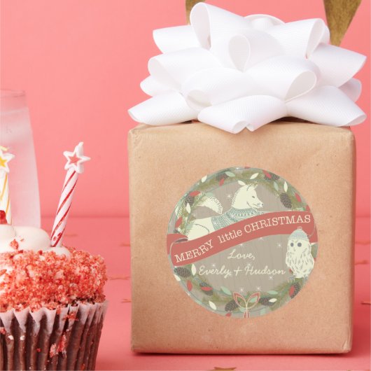 フクロウキツネメリーの小さなクリスマスガーランド ラウンドシール (パーティー)