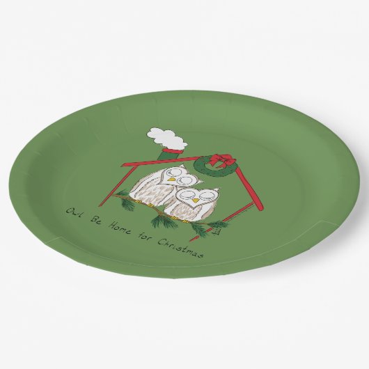 フクロウクリスマスカントリーホリデー ペーパープレート (アングル)