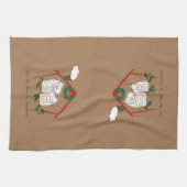 フクロウクリスマスキュートおもしろいホリデー キッチンタオル (横)